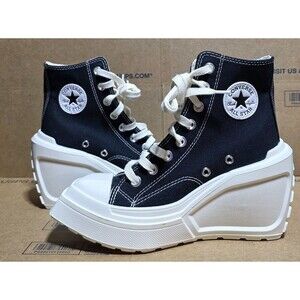 New Women's Size 5.5 Converse Chuck 70 De Luxe Wedge Black Egret Canvas Heel